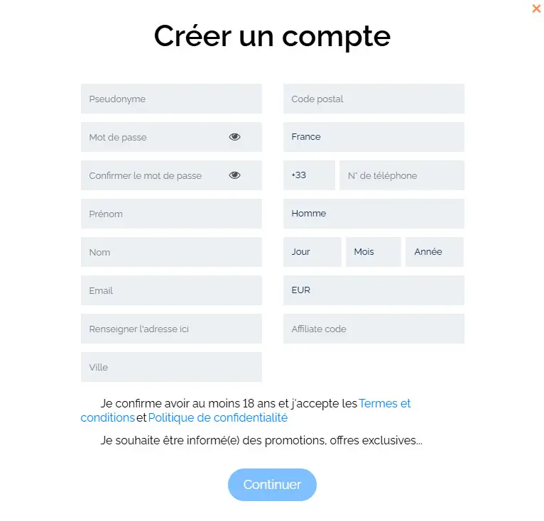 Processus d'inscription Winoui Casino
